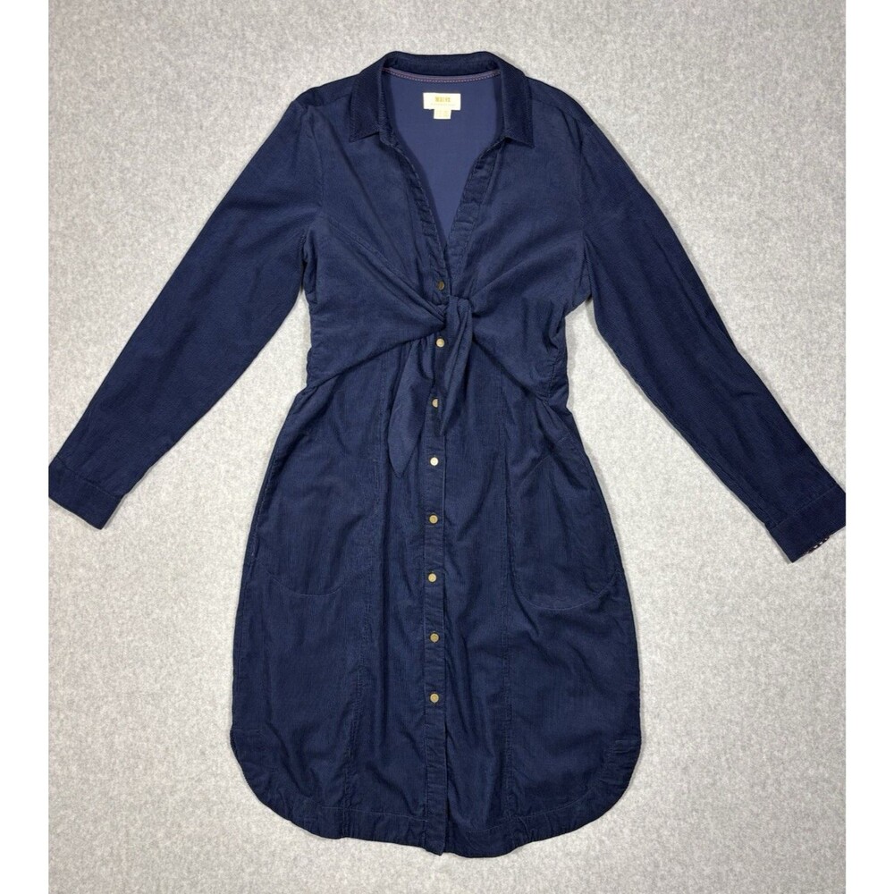 Anthropologie Maeve Winchester Corduroy Navy Blue Long Sleeve Shirt Dress US 10